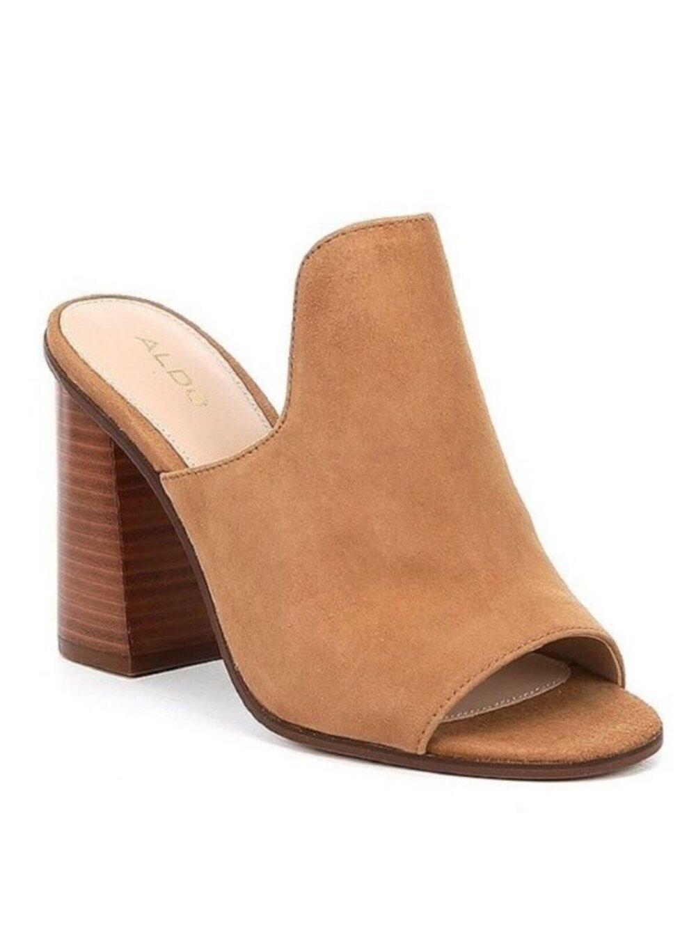 Aldo Legossa Brown Suede Leather Open Toe Mule Heels Size US 8 EU 38.5
